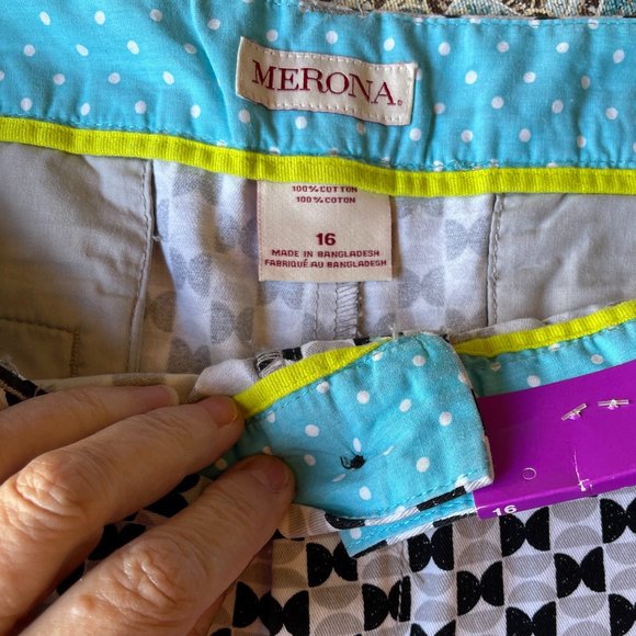 Merona chinos style shorts NWT Black gray white geometric print, side pockets 16 - Picture 4 of 11
